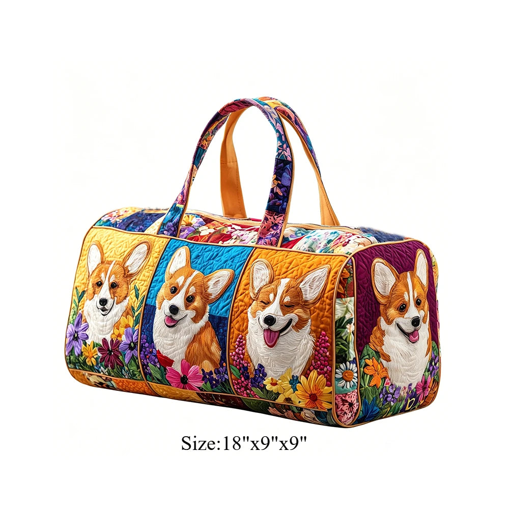 Corgi Dog Quilted Duffel Bag Women Weekender Bag 3D Animal Print Travel Tote Bag Summer Vacation Gym Overnight Luggage Pet Lover