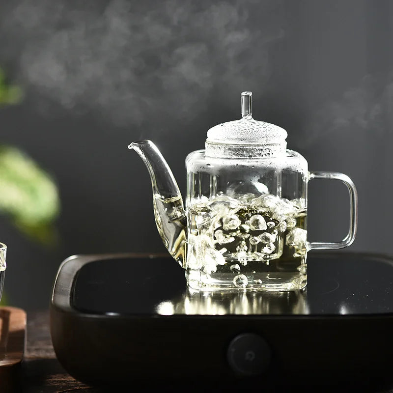 Japanese Style Handmade Heat Resistant Square Glass Teapot With Filter Liner Boiling Flower Tea Pot Kung FuTea Set Teaware