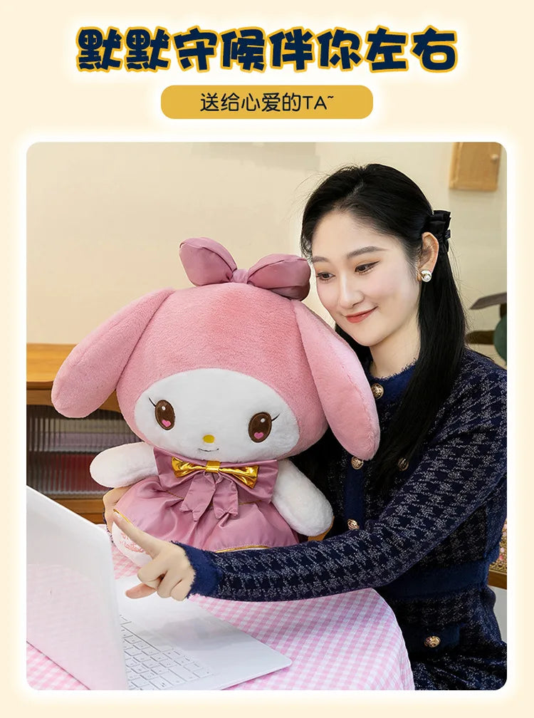 Kawaii Kuromi Plush Toy Melody Stuffed Doll Sanrio My Melody Dress Gift for Kids Birthday Xmas Girls Bedtime Pillow Wholesale