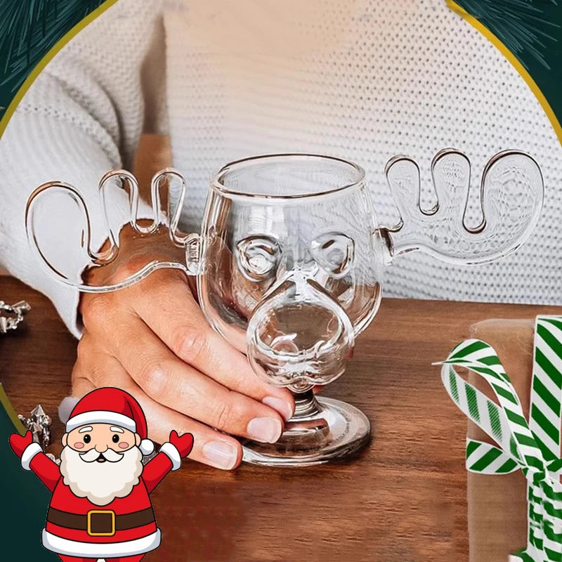 1/2pcs Reindeer Wine Glass Cocktail Juice Cup Clear Beer Mug Water Milk COFFE Whiskey Glasses Drinkware Shot Cups