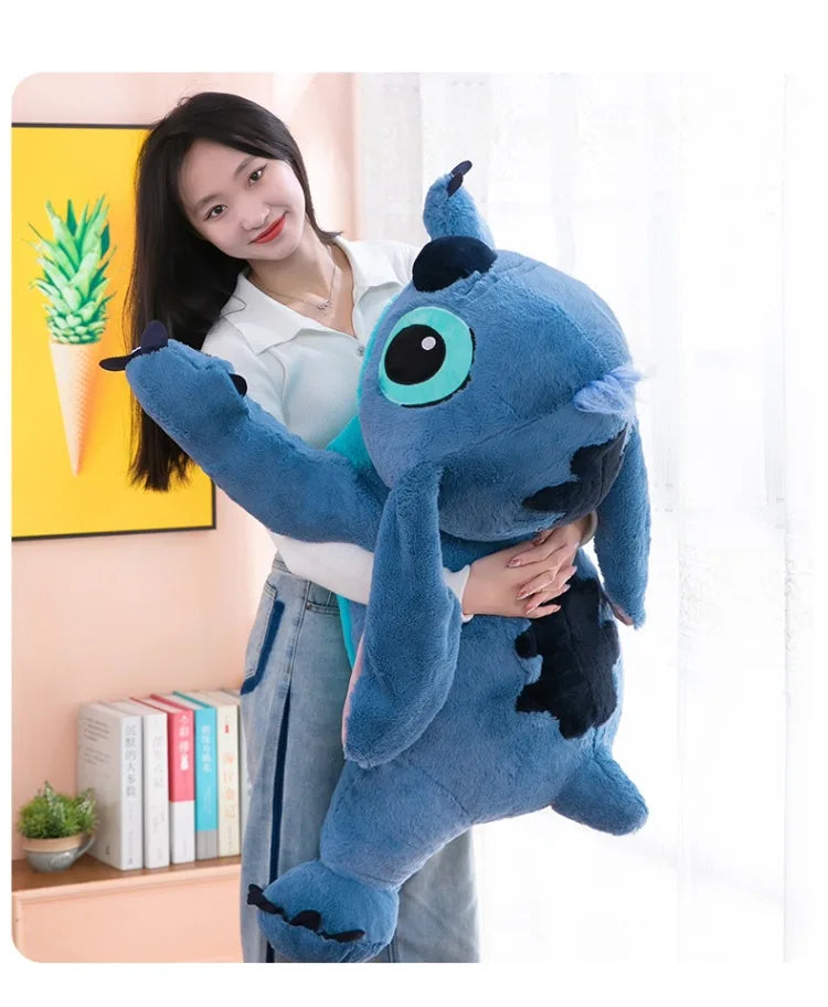 Giant 100cm Disney Stitch Plush Stuffed Doll Blue Kawaii Cartoon Animal Sofa Sleeping Soft Pillow Toys  Girls Birthday Gift
