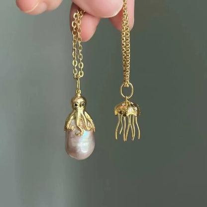 Vintage Metal Jellyfish Octopus Baroque Pearl Necklace for Women Vintage  Clavicle Chain Ocean Series Pendant Necklaces