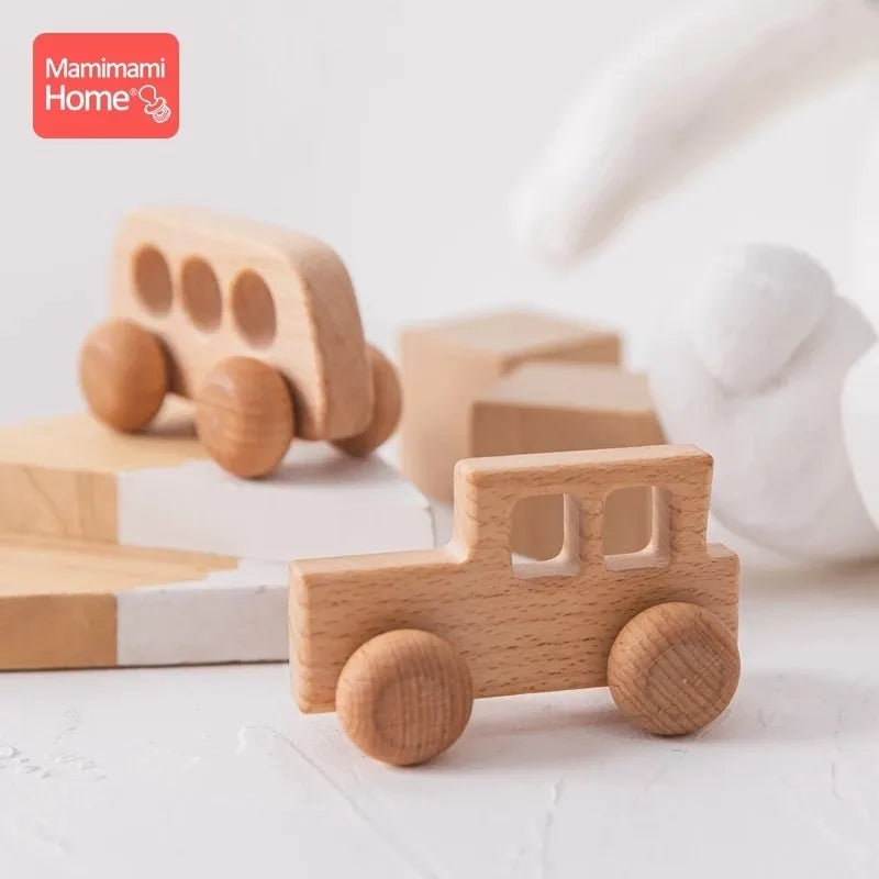 Wooden Baby Dragging Stars Moon Surround Car Beech Baby Toys Car Montessori Toys Hand Coordination Toy Handmade Decoration Gifts