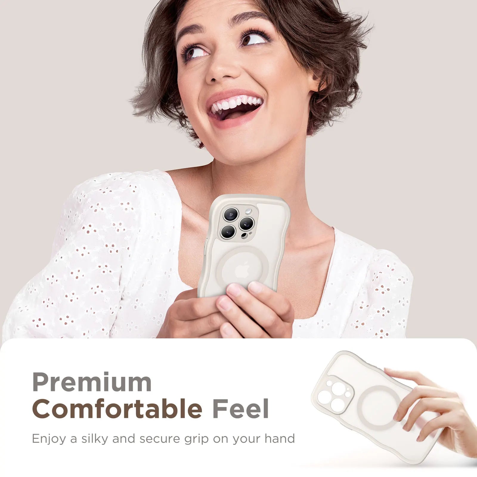 For iPhone 15 Pro Max Case Curly Wave Frame Shape Design Camera Protection Drop Shockproof Compatible with MagSafe Phone Case