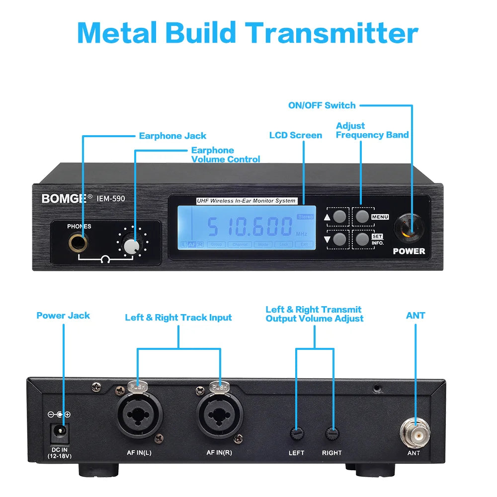 Professional UHF Wireless In Ear Monitor System Rack Mount Stereo Audio Monitoring Kit
