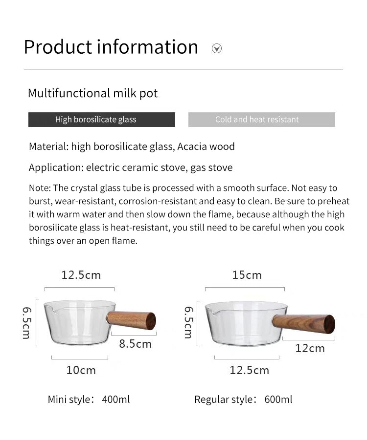 Kitchen Cookware Clay Pot 400ml/600ml Glass Pot With Wooden Handle Cooking Heating Milk Soup Porridge Pot Household Open Fire