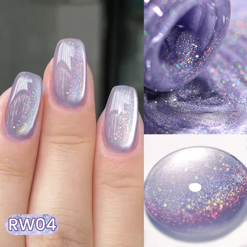 10ml Rainbow Purple Water Light Cat  Gel Nail Polish Shining Super Sliver-light Holographic Soak Off UV Gel