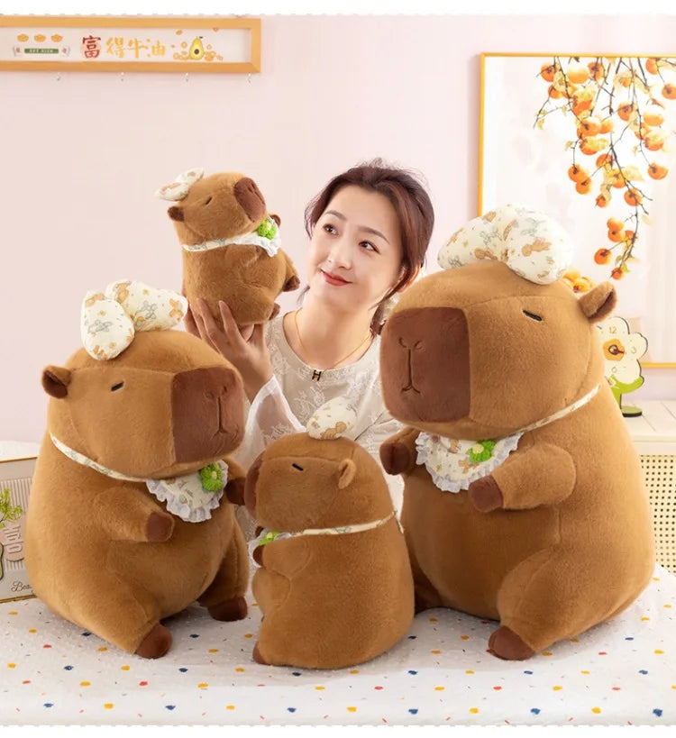 55cm Kawaii Capybara Plush Toy Cartoon with Bow Apron Stuffed Doll Large Cute Baby Gift Kids Birthday Xmas High Quality