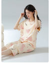 2-Pcs Women’s Summer Cotton Pajama Set – Breathable Short Sleeve Sleepwear with Cute Prints