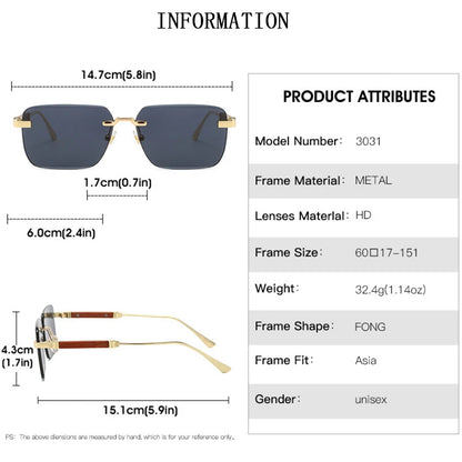 Rimless Sunglasses Women Trendy Square Sunglasses Men Vintage Trending Fashion Glasses Retro Lentes De Sol Mujer Zonnebril Heren