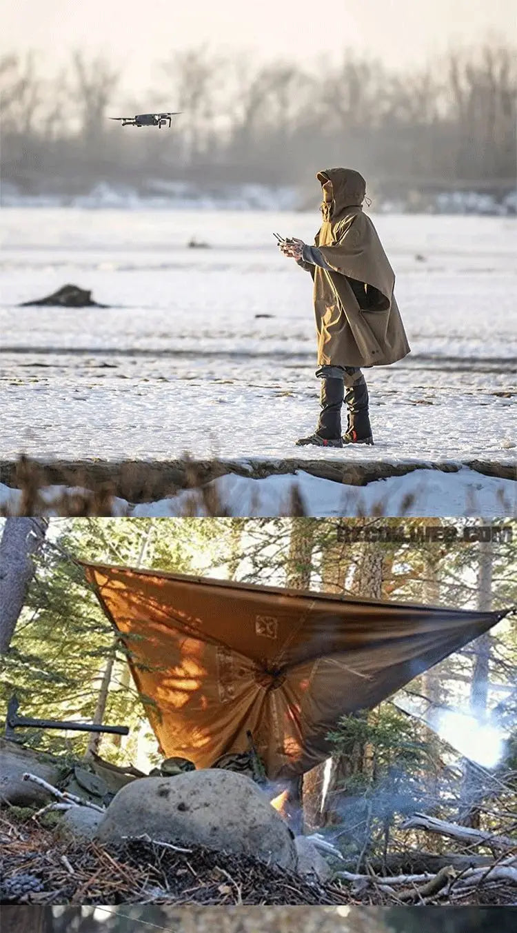 Tactical Waterproof Rain Poncho for Camping Hiking Cycling and Fishing