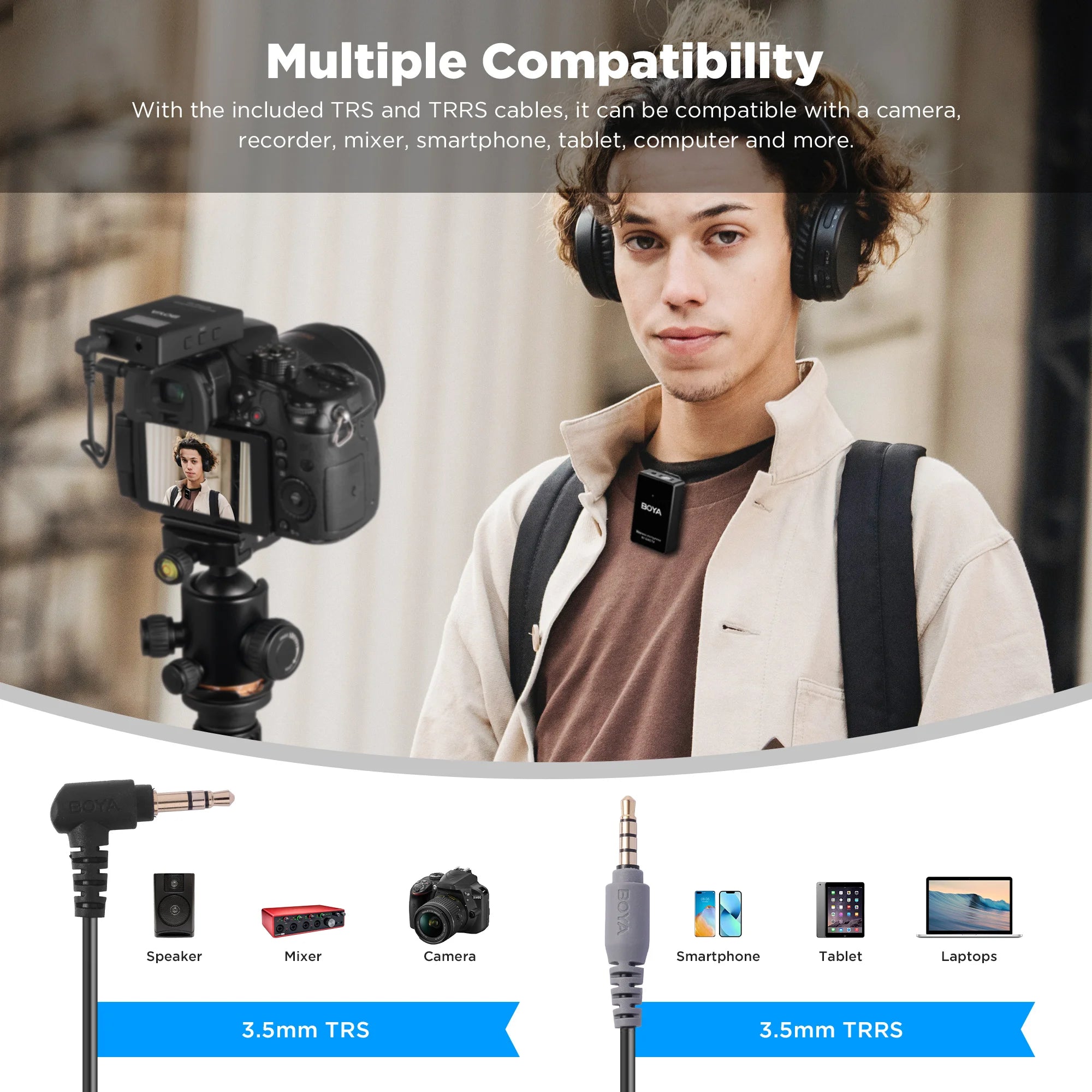 BY-EM5-K1 48-Channel UHF Wireless Lavalier Microphone for iPhone Android PC DSLR Cameras Online Teaching Streaming Youtube