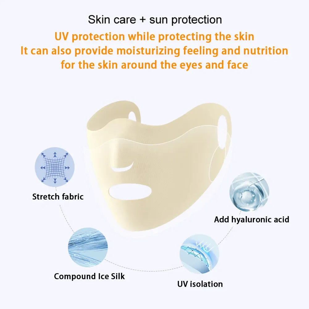 Ice Silk Sunscreen Mask Summer Anti-UV Protection Cycling Face Cover Women Breathable Outdoor Sport Sun Windproof Reusable Masks
