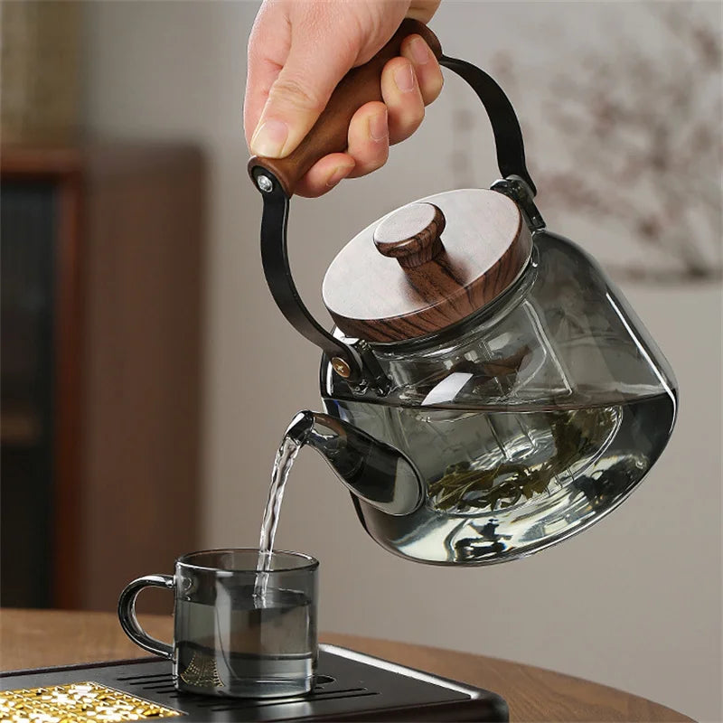 1000ml Embossed High Borosilicate Glass Teapot with Tea Strainer
