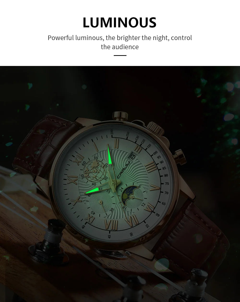 Watch Fashion Business Quartz Watch Sun, Moon and Star Multifunctional Luminous Waterproof Father's Day Gift
