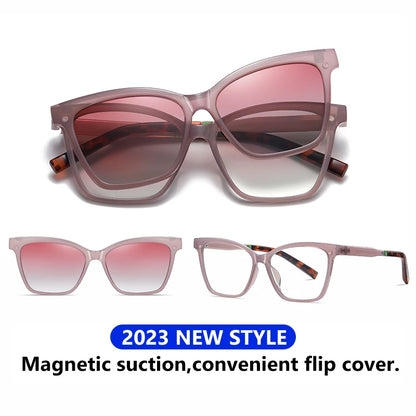 2 in 1 Magnetic Removable Sunglasses Women Cat Eye Glasses Clip On Len Anti Blue Light Computer Glasses