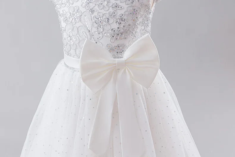 Girls Princess Dress - Fluffy Tulle Ball Gown with Bow Belt First Birthday Party Dress, Flower Girl Wedding Outfit