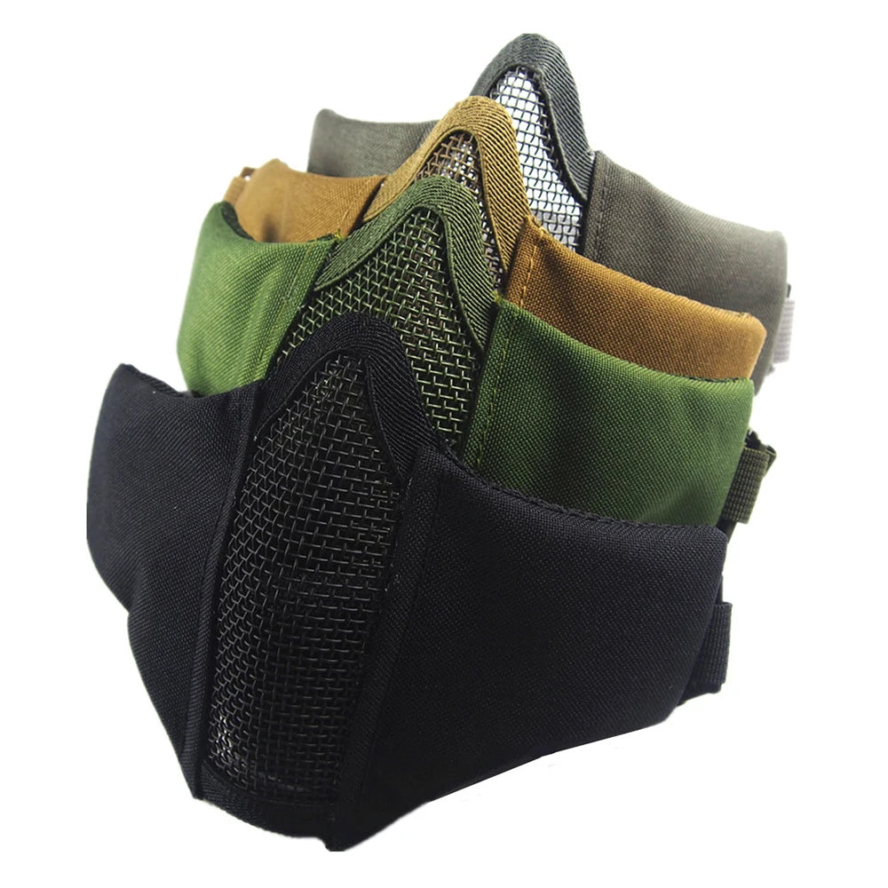 Tactical Half Face Airsoft Mask Foldable Metal Mesh Double Ribbon Adjustable CS Wargame Hunting Paintball Protective Masks