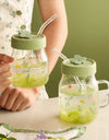 600/780ml Grass Pattern Mug With Straw And Lid Glass Tumbler With Graduated Heat Resistant Cup For Coffee Milk Drinkware