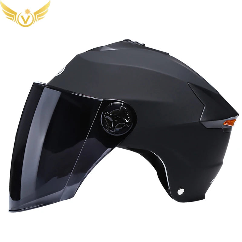 LED Motorcycle Half Helmet with Dual Visor Rechargeable Light