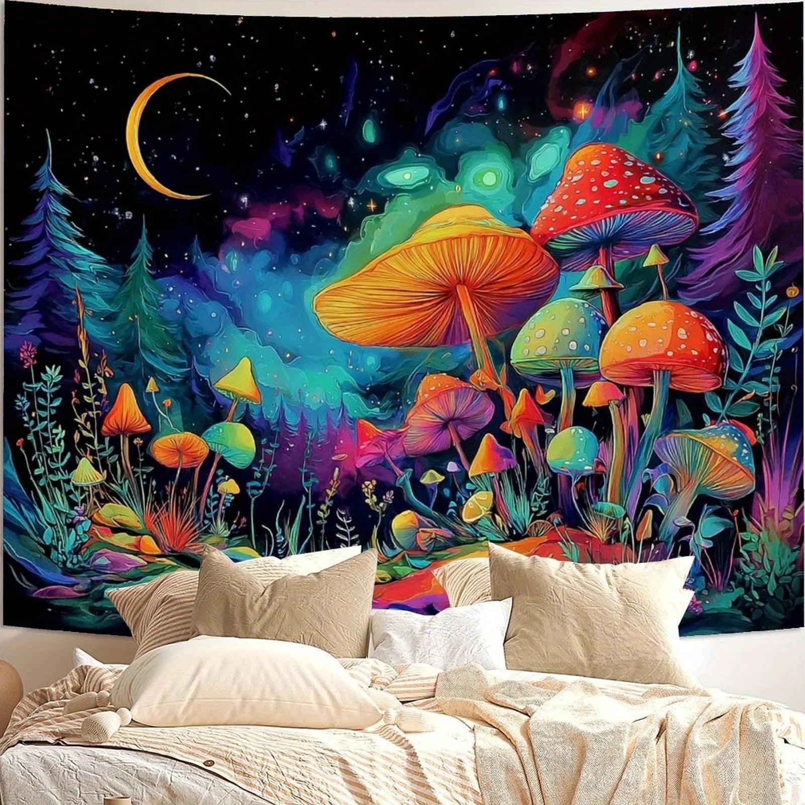 Mushroom Tapestry Hippie-Style Bedroom Tapestry Charming Aesthetic Wall Feature Decorative Backdrop