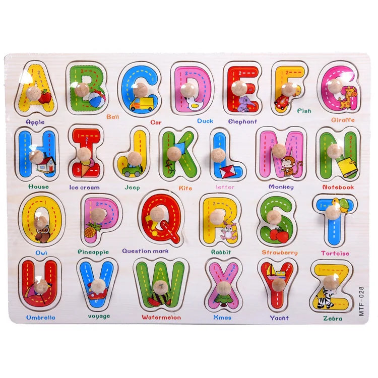 Montessori Wooden Puzzles Hand Grab Boards Toys Tangram Jigsaw  Educational Toys Cartoon Vehicle Animals Fruits 3D Puzzles