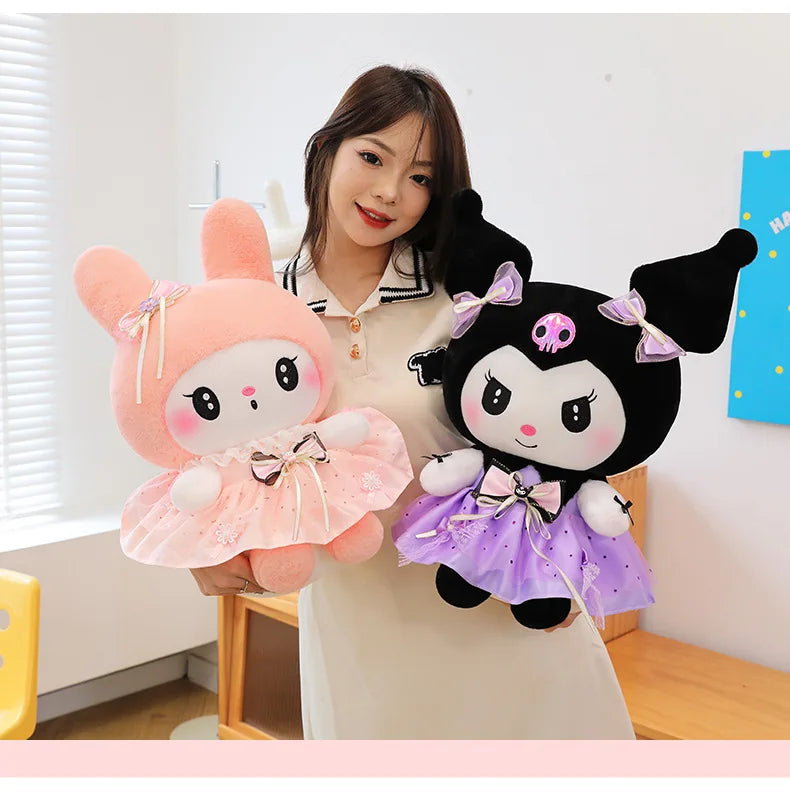 70cm Sanrio Kawaii Kuromi Plush Toy in Princess Tulle Skirt Melody Stuffed Doll Kids Birthday Xmas Gift Cute Pillow for Children