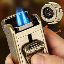 Leather Cigar Humidor with Cigar Lighter,Built-in Straight Cigar Cutter and Cigar Punch,Humidifier and Cedar Tray