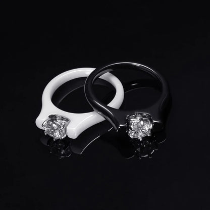 Shinny Cubic Zirconia Ceramic Ring For Women Black/White Color Engagement Wedding Couple Rings