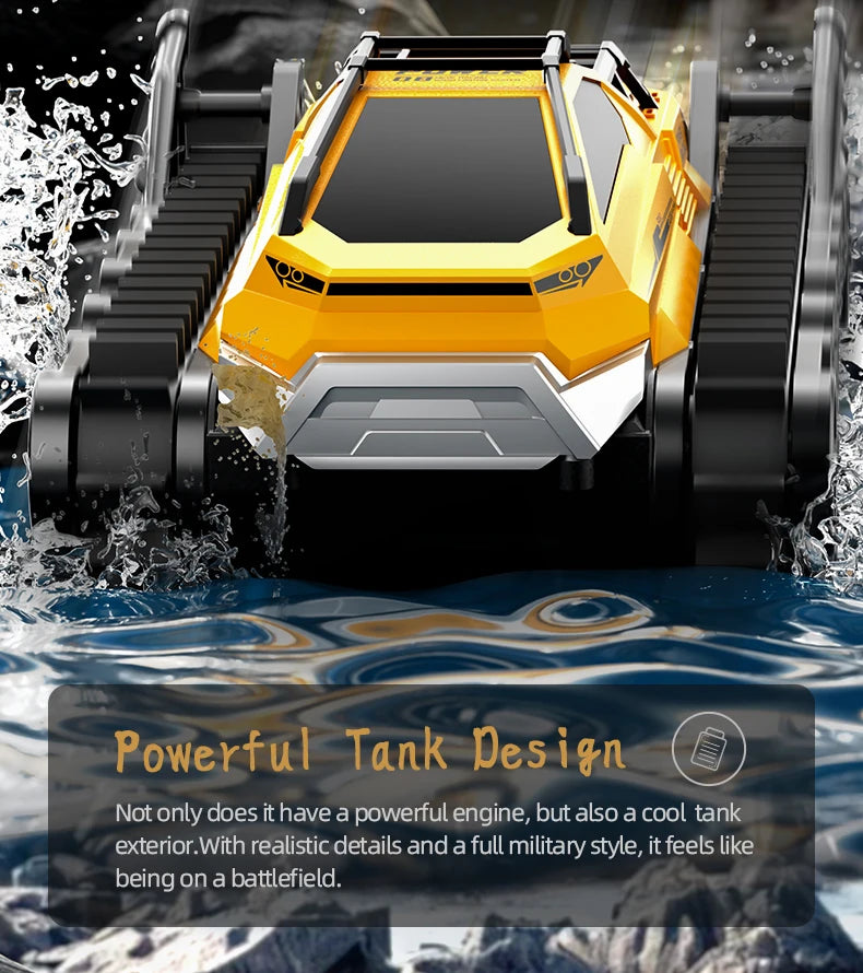 Rc Cars Tank Waterproof Amphibious Water Land All Terrain Tracked Tank Remote Control Crawler Vehicle Outdoor Cars Toy for Boys