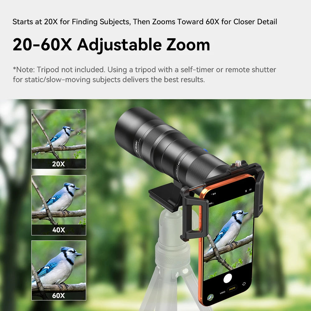 20X to 60X HD Mobile Phone Telephoto Zoom Lens with Universal Clip