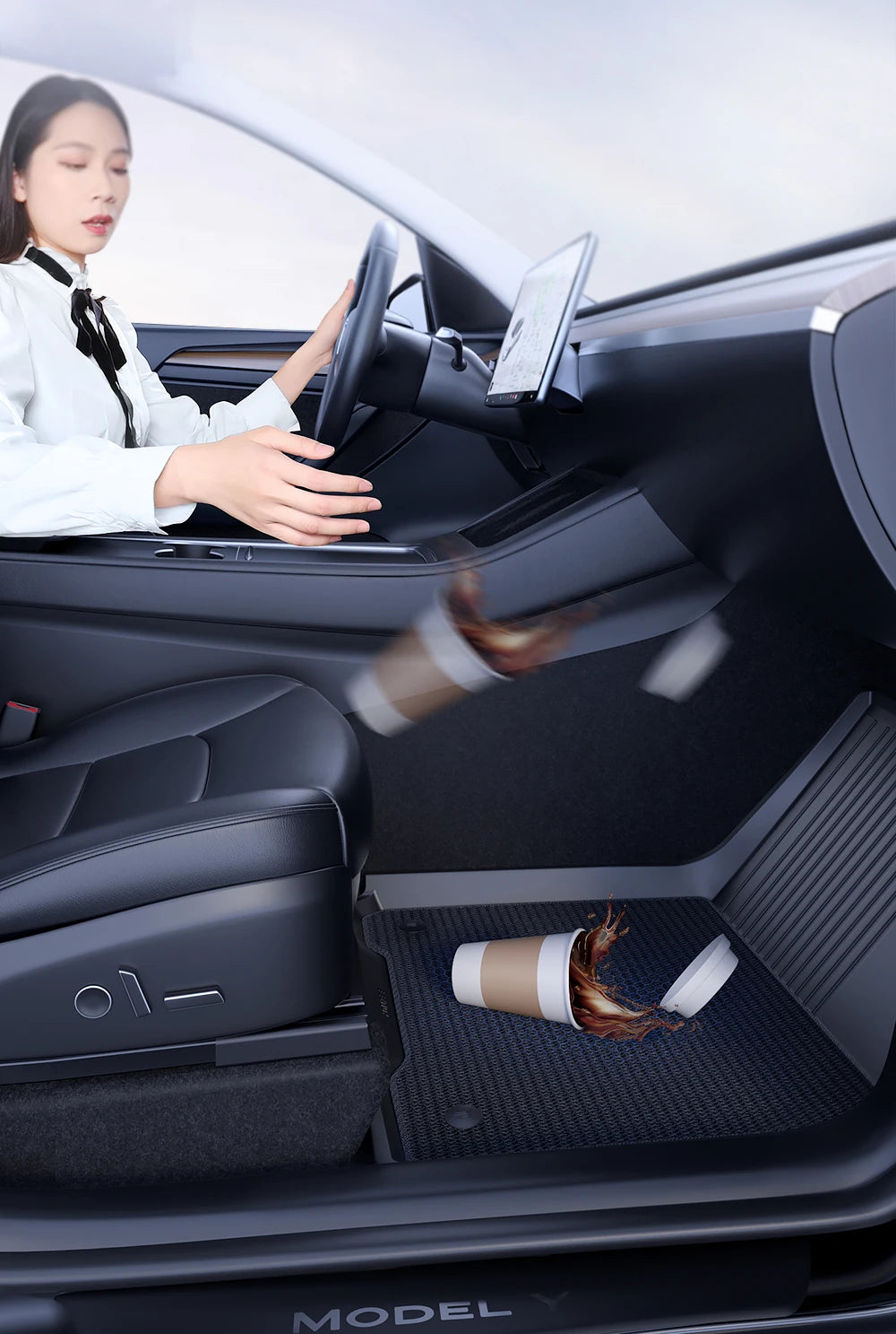 TPE Full Coverage Floor Mats for Tesla Model 3 and Model Y 2021 2024 All Weather Non Slip Protection