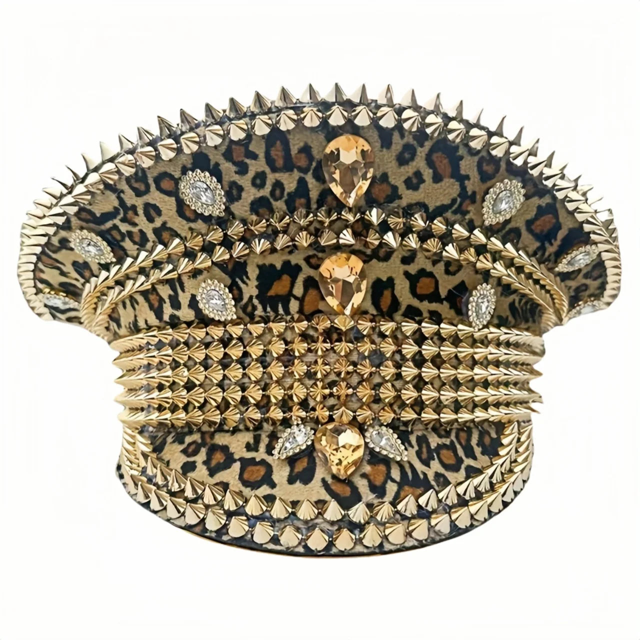 Leopard Print Festival Captain Hat Rhinestone Unisex Wedding Military Cap Steampunk Sergeant Hat Music Bride Masquerade Headwear