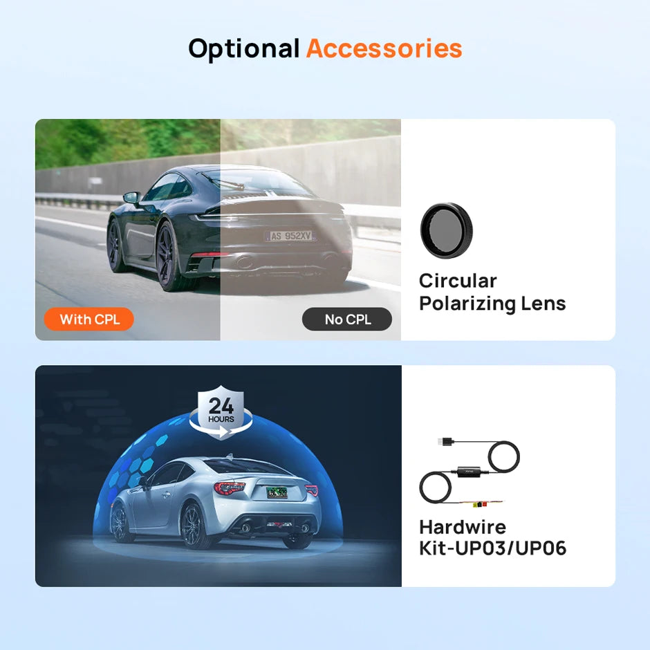 Dash Cam A410 2.5K 1440P Front + 1080P Rear Car DVR – HDR Night Vision, GPS, WiFi App, 24H Parking Monitor