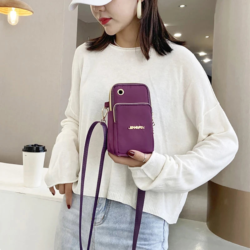 Mobile Phone Crossbody Bags Shoulder Bag Cell Phone Pouch With Headphone Plug 3 Layer Wallet