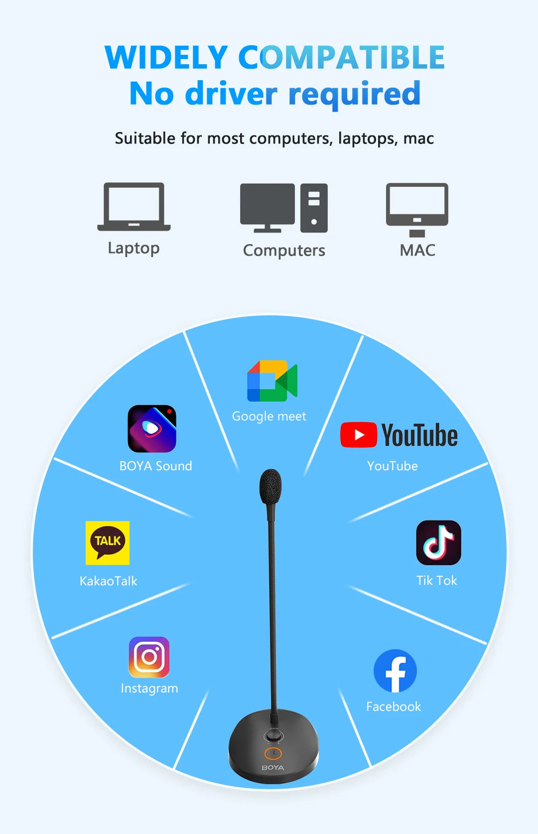 BY-GM12 Desktop Gooseneck Computer Microphone with Base LED Indicator for Meetings Video Conferences Streaming Lectures