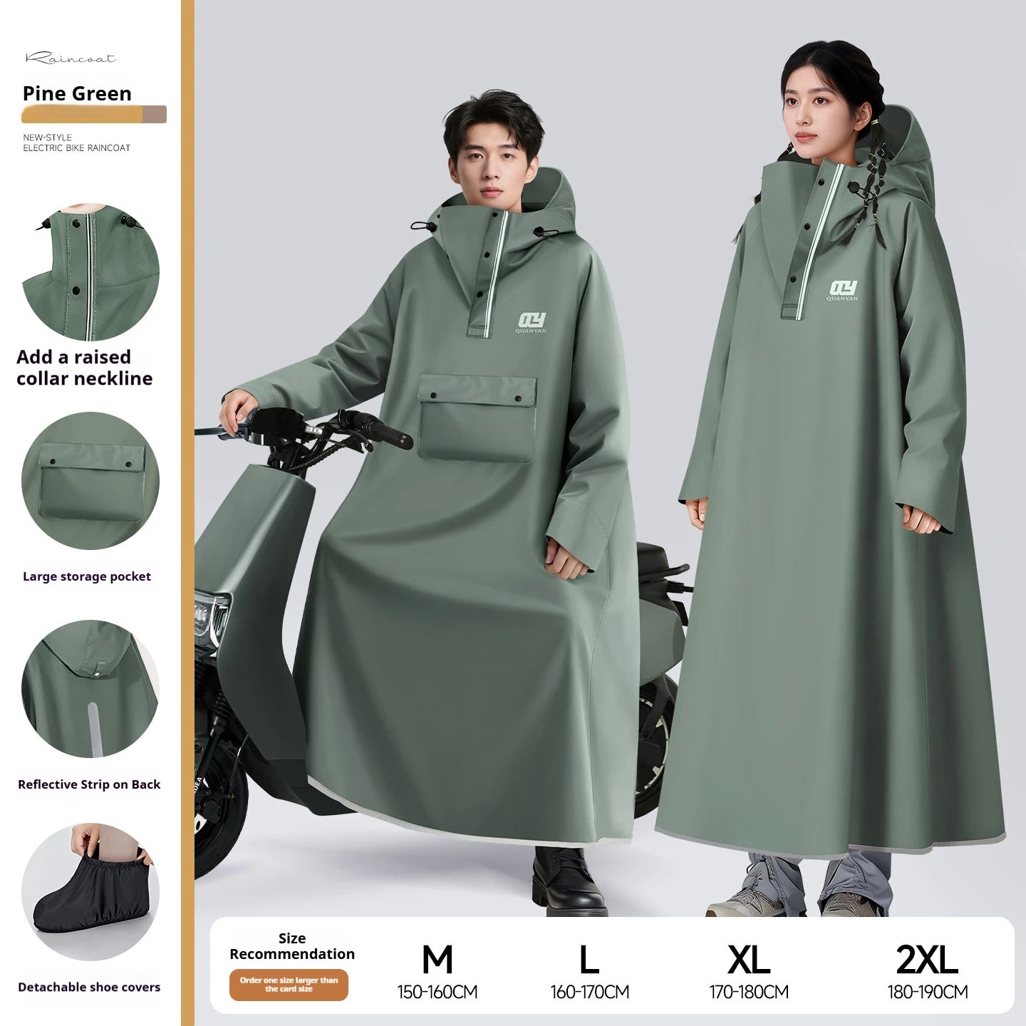 Full Length Waterproof Motorcycle Raincoat with Shoe Covers