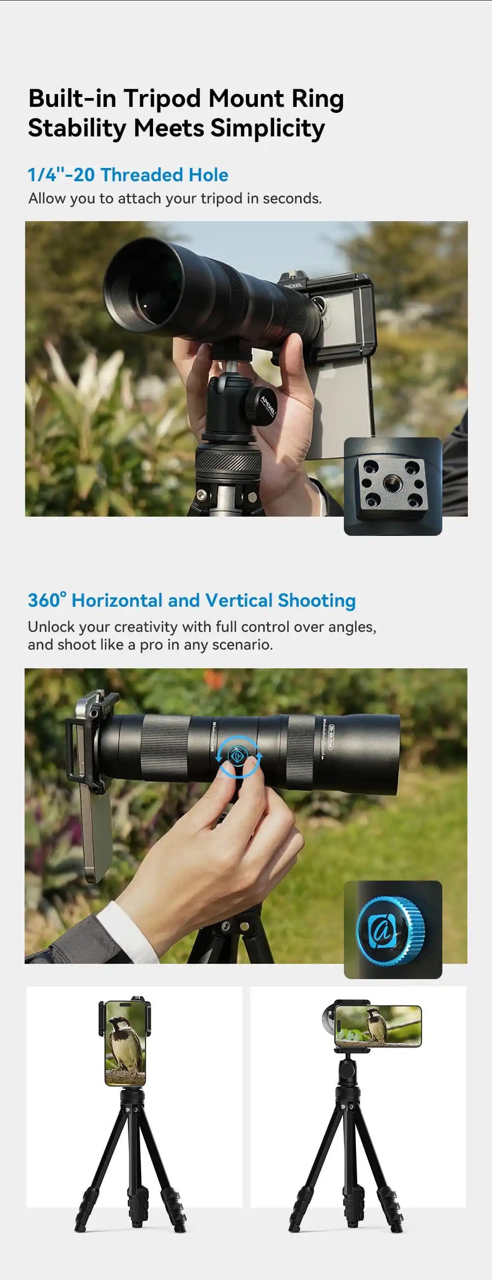 20X to 60X Mobile Phone Telephoto Zoom Lens with Metal Tripod