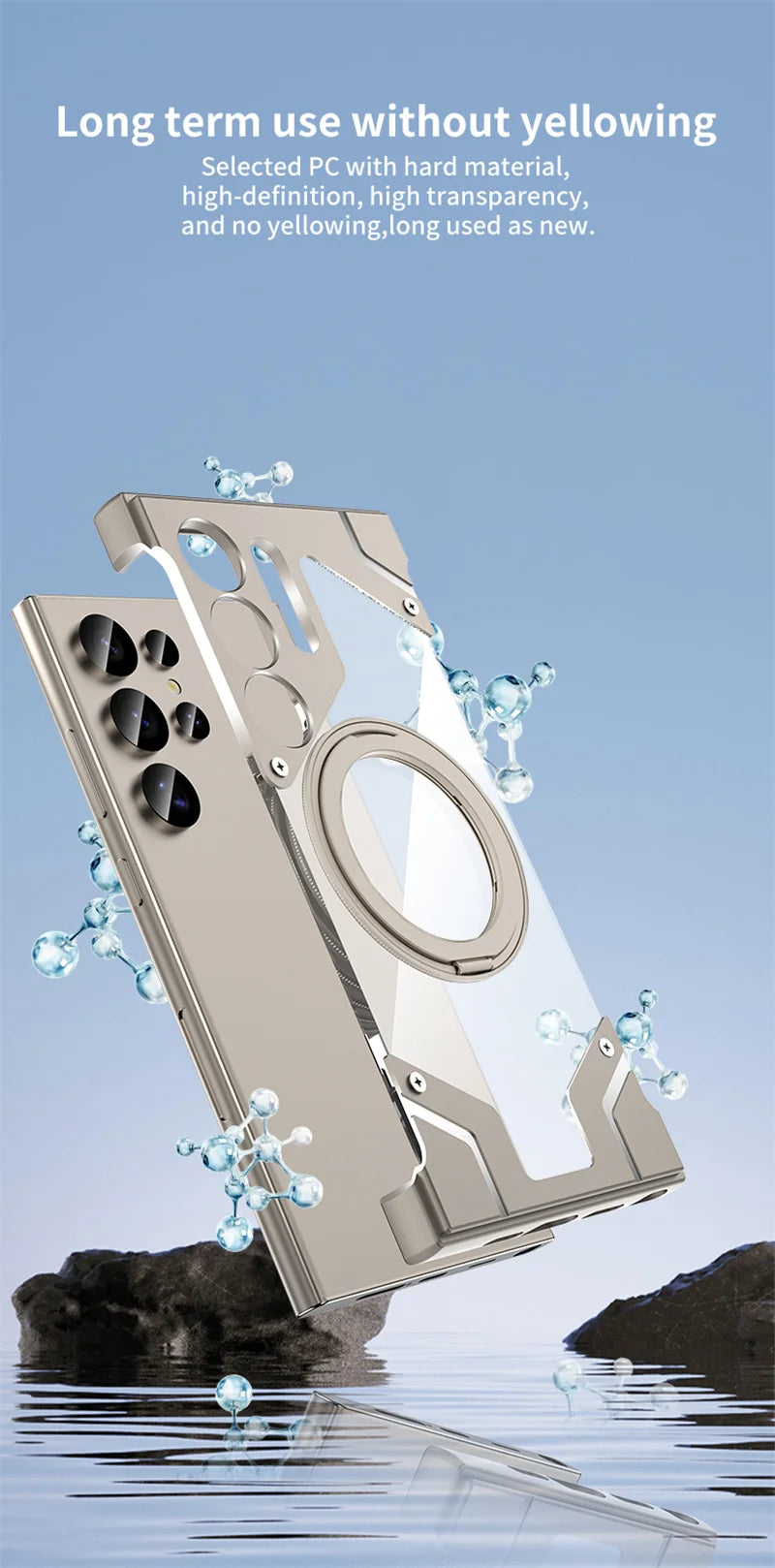 Luxury Metal 360 ° frameless Phone Case For Samsung S 24 23 Ultra Transparent Rotating Bracket Anti Drop Airbag Phone Case