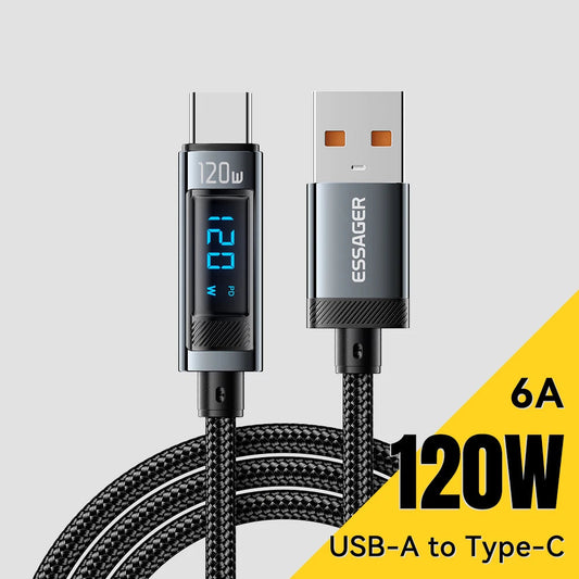120W USB Type-C to Type-C Fast Charging Cable with LED Display