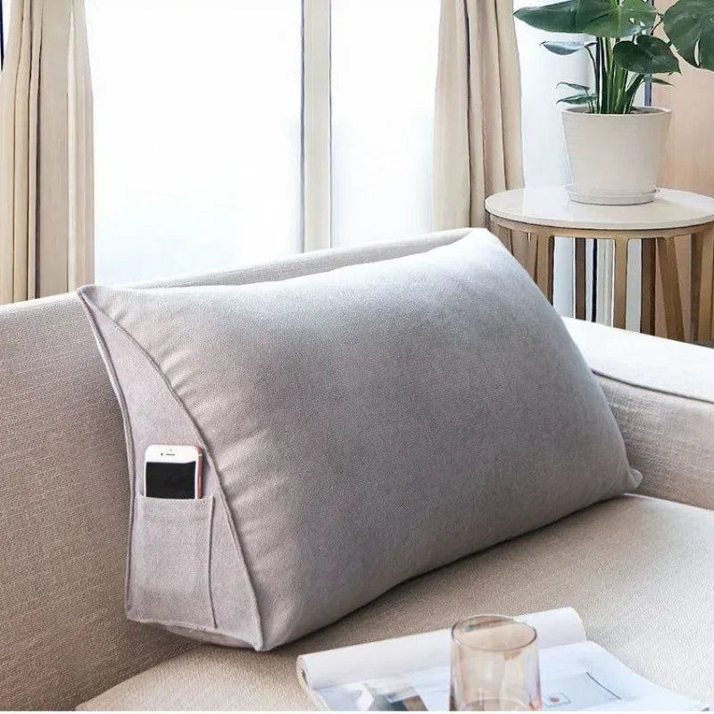 Canvas Lumbar Support Sofa Cushion With Pocket Triangle Backrest Tatami Mat For Living Room Bedroom Ergonomic Pillow