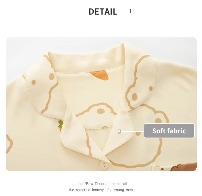 Women’s Winter 100% Cotton Pajama Set – Loose Fit, Turn-Down Collar, Long Sleeves, Cute Pink