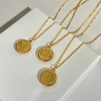 Stainless Steel Zodiac Sign Necklace for Women Men 12 Constellations Thick Round Disc Pendant Clavicle Link Chain Necklaces