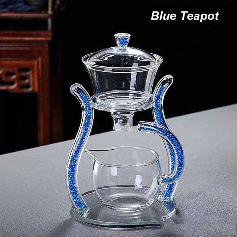 Glass Teapot Set Glass Automatic Lazy Tea Set Rotating Cover Kung Fu Heat-Resistant Teapot 6 Cups