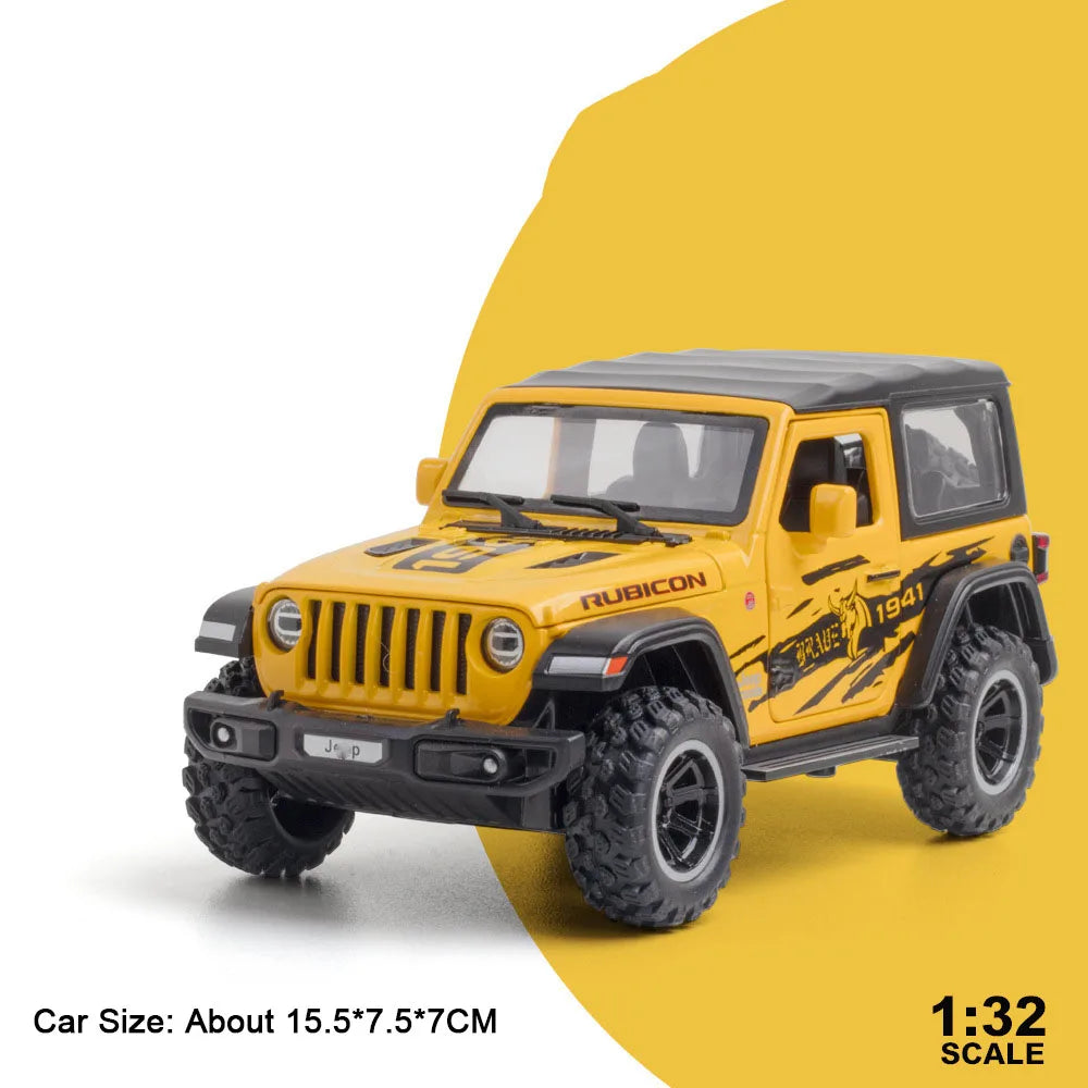 1:32 Wrangler Rubicon Model Toy Alloy Diecast Car Doors Opened Sound Light Pull Back Miniature Off-road Vehicle  Holiday Gift