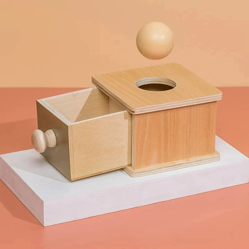 Montessori Coin Ball Box  Toy Wooden Object Permanence Box Macaroon Color Spinning Drum Drawer Box Educational Toys