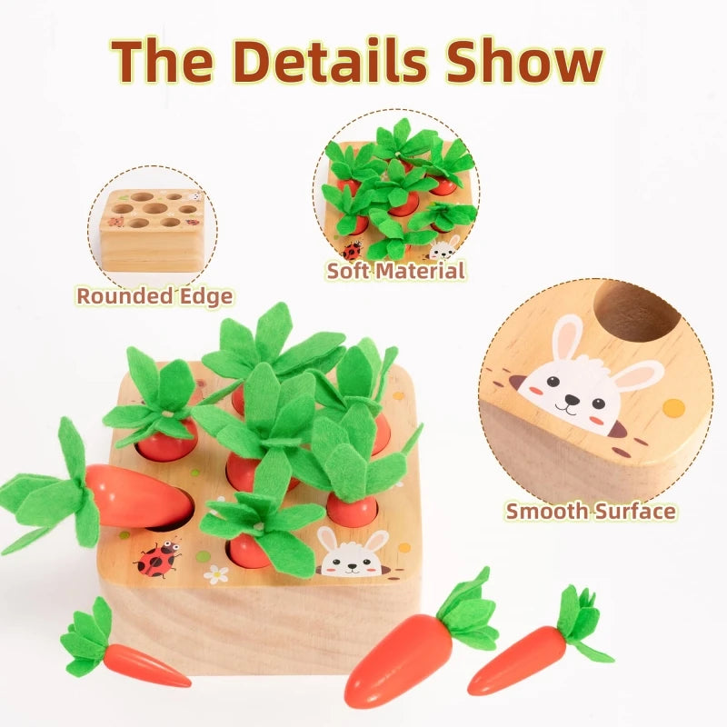 Montessori Toys Carrot Harvest Game Wooden Shape Matching Puzzle 6 12 Months Baby Pull Carrot Set Develop Fine Motor Skill Toys