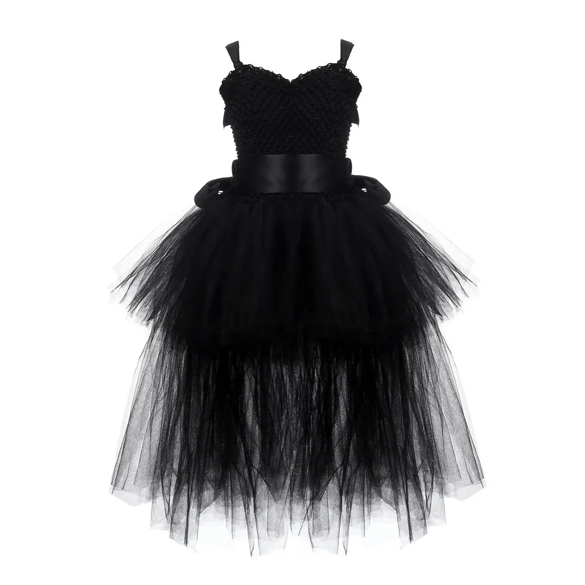 Kids Girls Black Devil Unicorn Tutu Dress V-Neck Train Fallen Dark White Angel Fancy Party Dress Carnival Halloween Costume