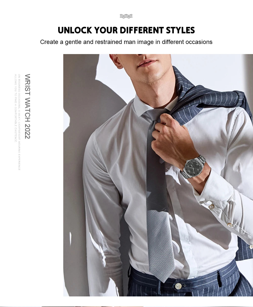Men Luxury Watches Stainless Steel Quartz Auto Date Clock with Luminous Hands Relogio Masculino