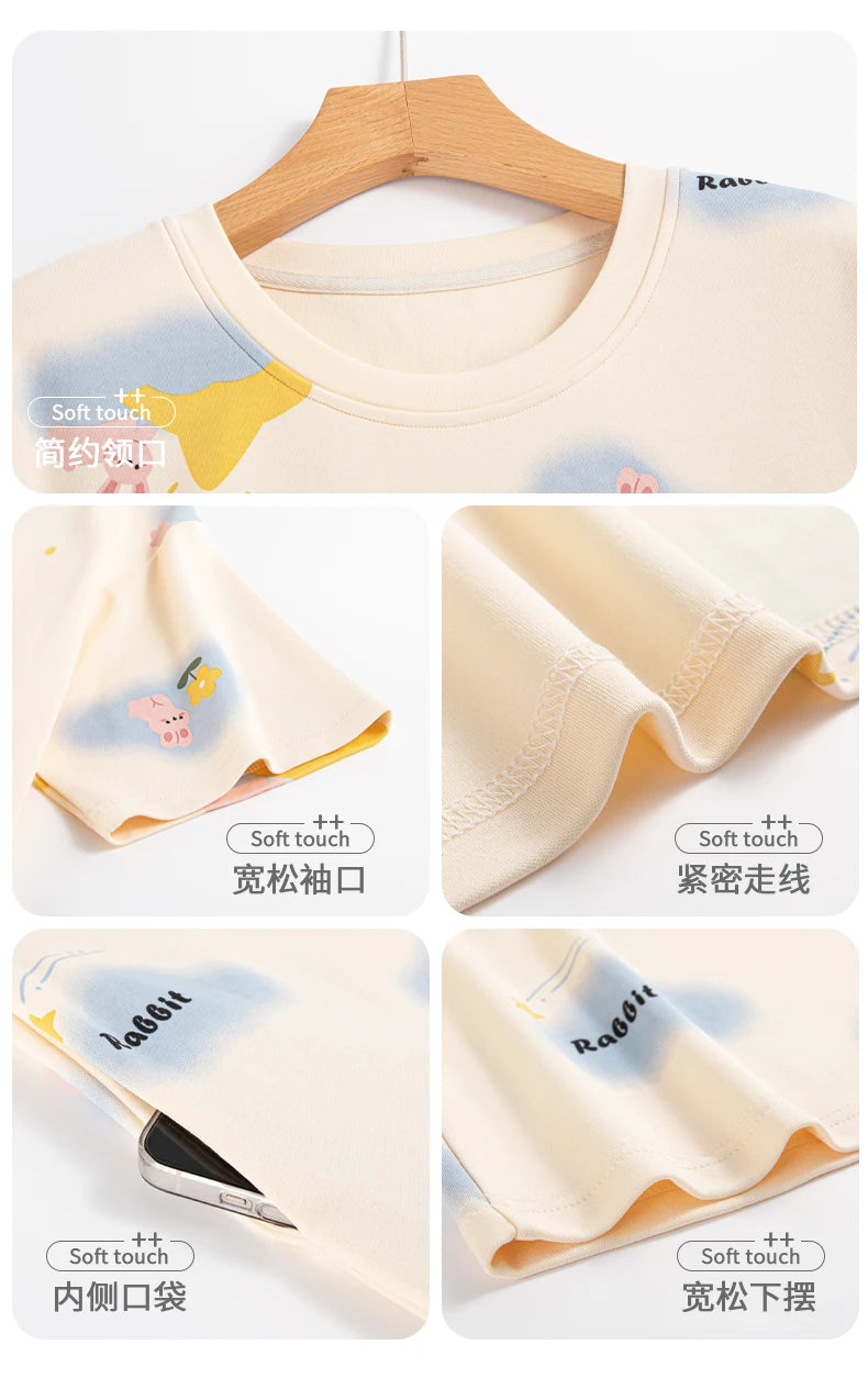 Women’s Cotton Nightgown – Korean Style Cute Print, Summer Short Sleeve Sleepwear Dress